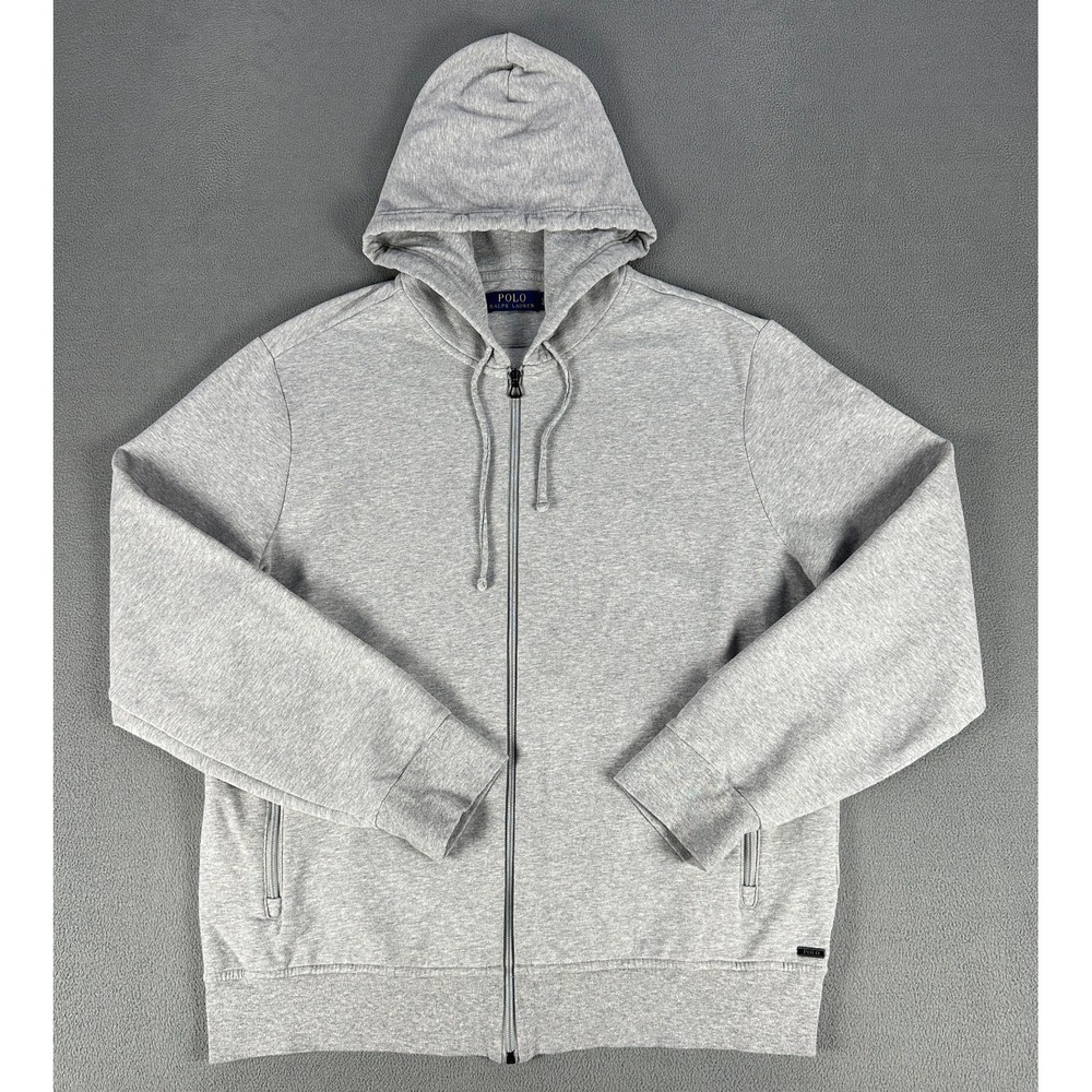 Polo Ralph Lauren Hoodie Jacket Mens Large Grey Full Zip Soft Jersey Cotton